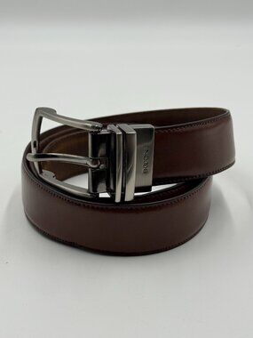 Boconi Reversible Leather ? Belt Size 36 Shiny Matte Brown Silver Buckle 1.25" W